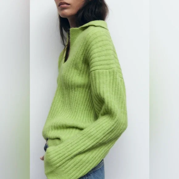 Zara sweater oversize cozy cardigan vneck ribbed collar - Picture 7 of 10